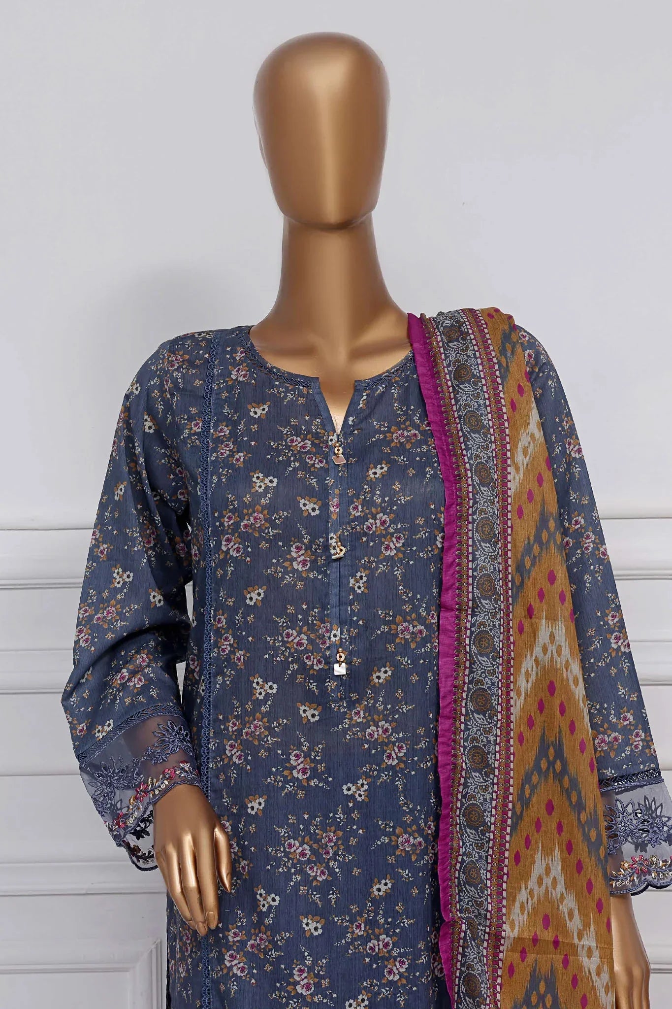Raya By Sada Bahar Stitched 3 Piece Festive Emb Lawn Collection-AS-1011-Grey