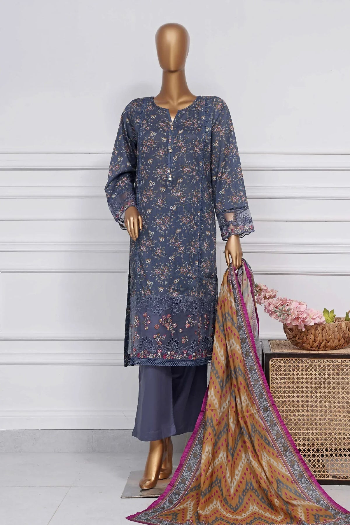 Raya By Sada Bahar Stitched 3 Piece Festive Emb Lawn Collection-AS-1011-Grey