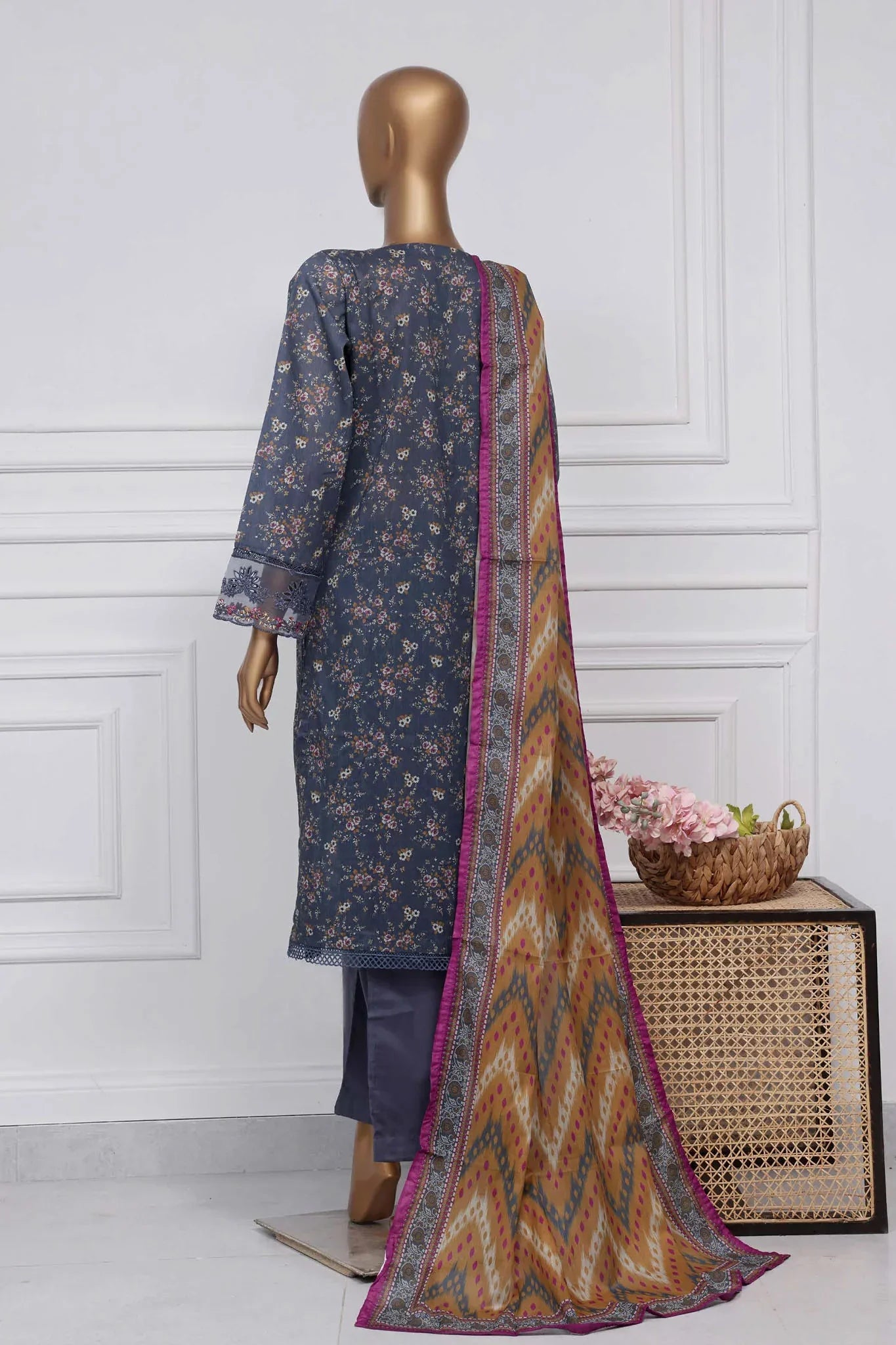 Raya By Sada Bahar Stitched 3 Piece Festive Emb Lawn Collection-AS-1011-Grey
