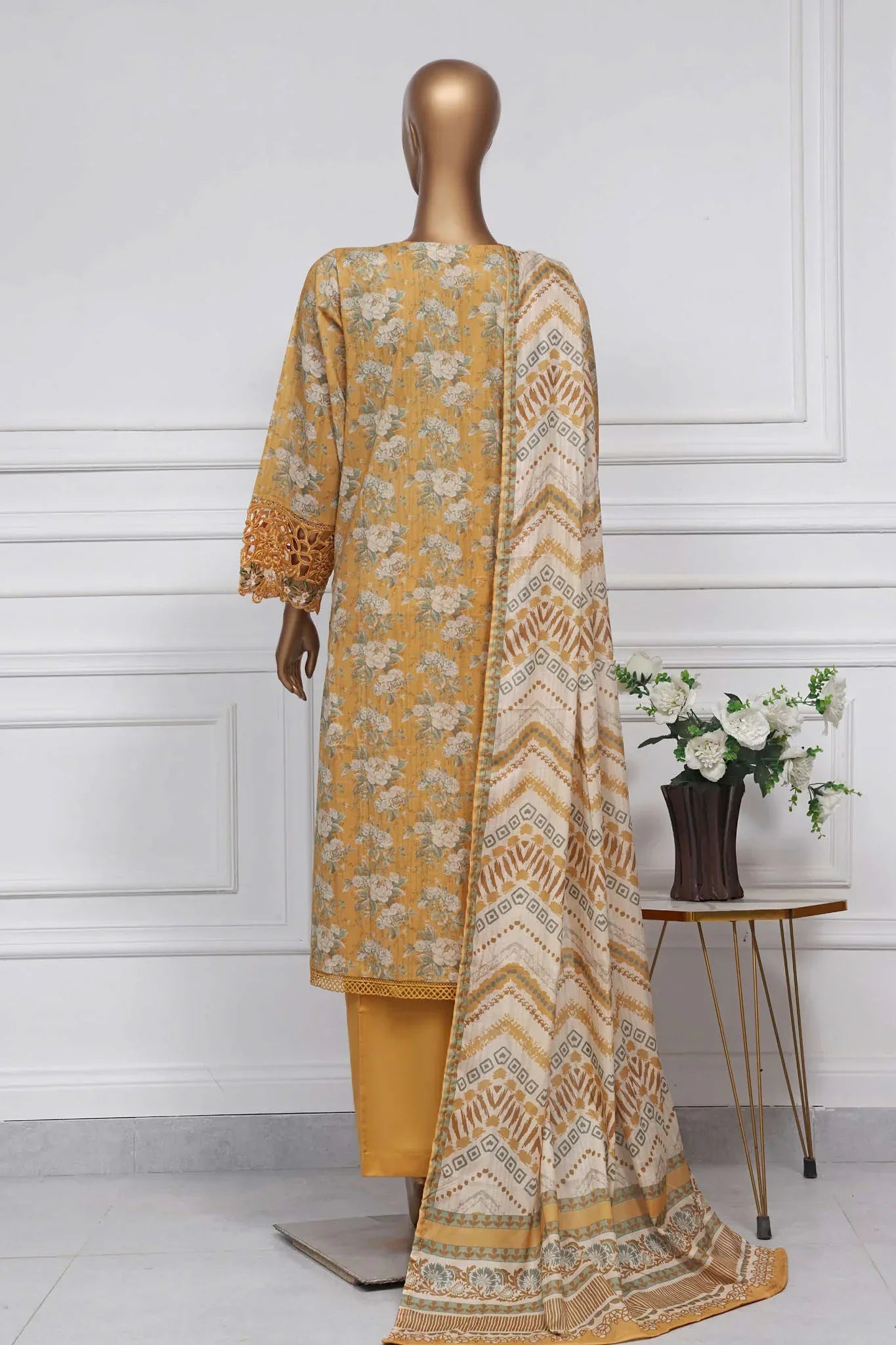 Raya By Sada Bahar Stitched 3 Piece Festive Emb Lawn Collection-AS-1013-Yellow