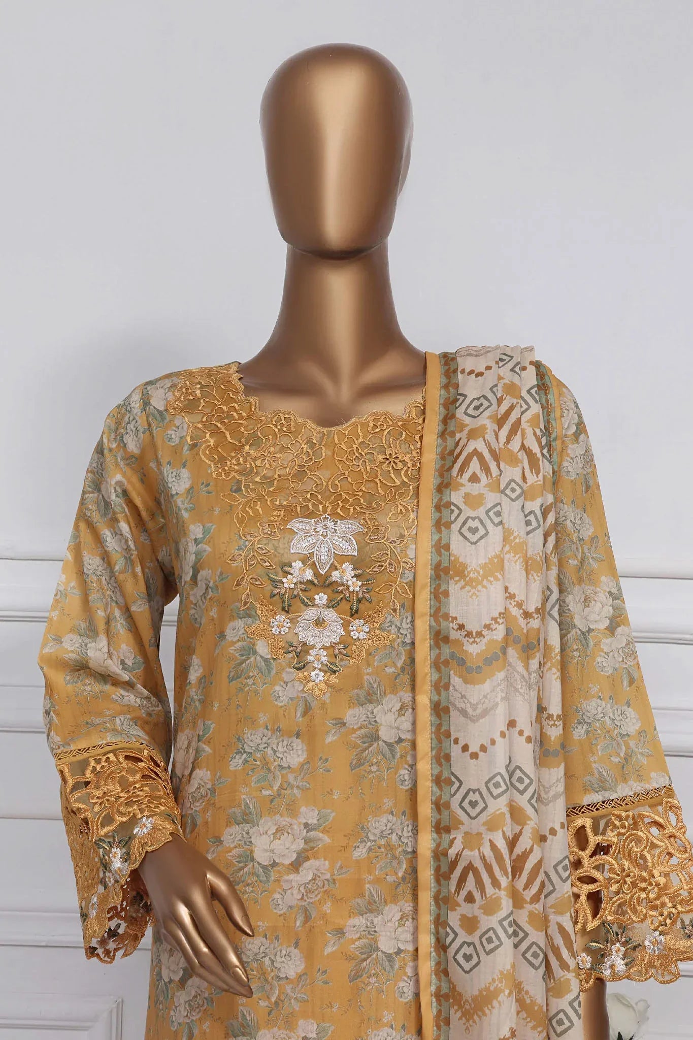 Raya By Sada Bahar Stitched 3 Piece Festive Emb Lawn Collection-AS-1013-Yellow