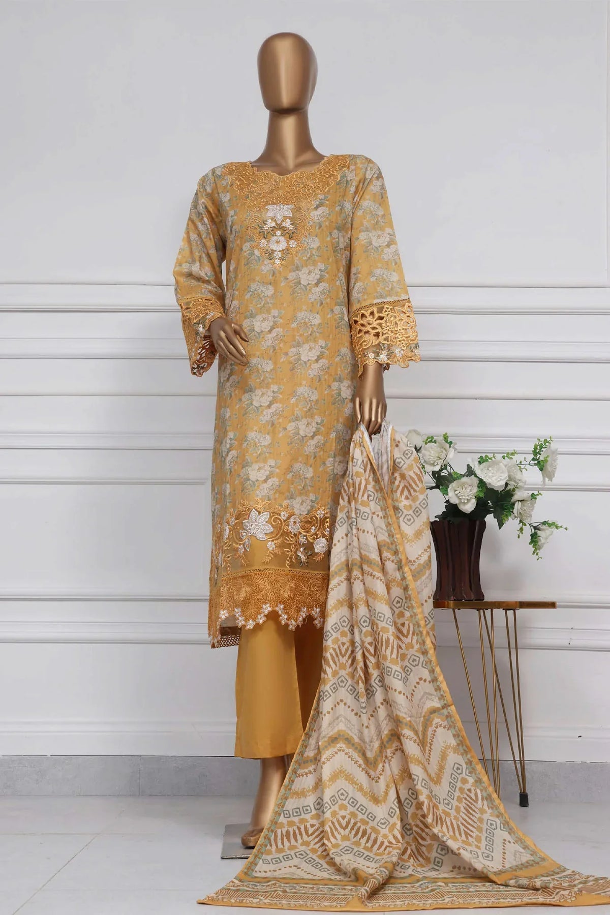 Raya By Sada Bahar Stitched 3 Piece Festive Emb Lawn Collection-AS-1013-Yellow