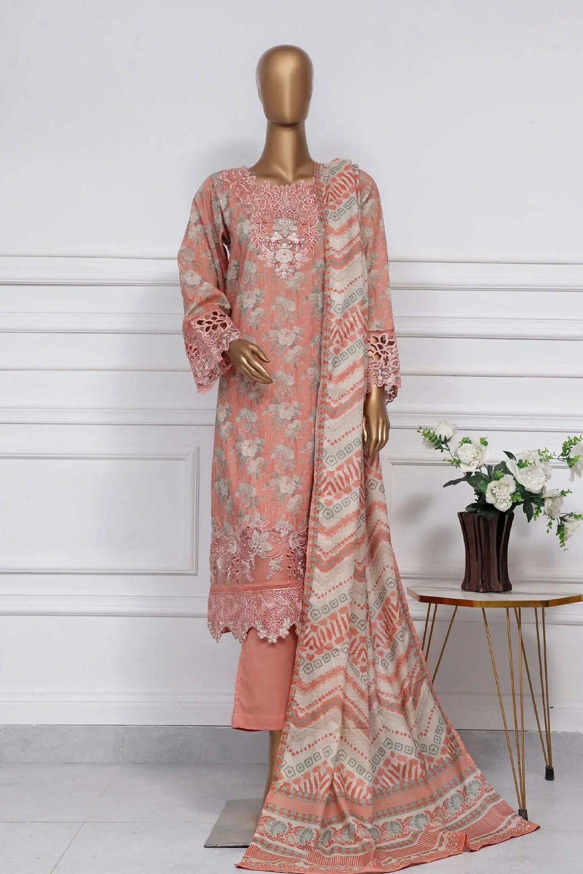 Raya By Sada Bahar Stitched 3 Piece Festive Emb Lawn Collection-AS-1017-Red