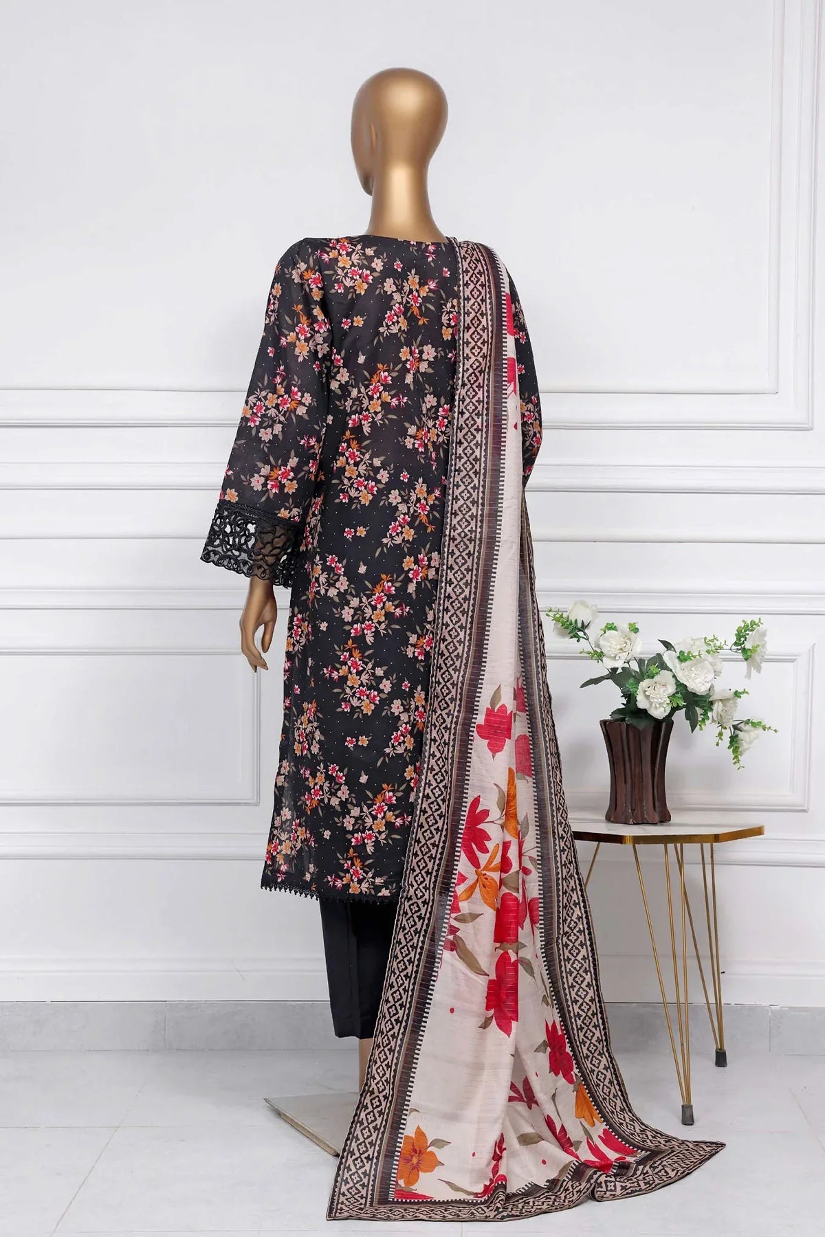Raya By Sada Bahar Stitched 3 Piece Festive Emb Lawn Collection-AS-1018-Black