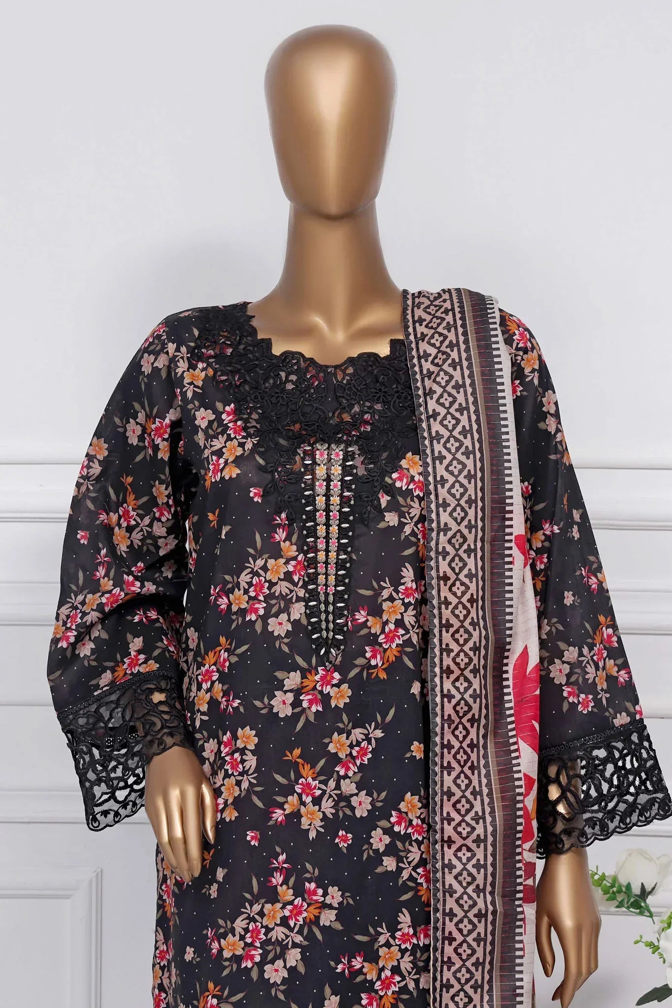 Raya By Sada Bahar Stitched 3 Piece Festive Emb Lawn Collection-AS-1018-Black