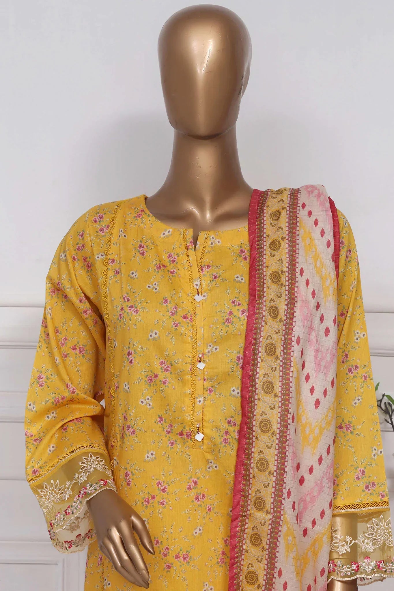 Raya By Sada Bahar Stitched 3 Piece Festive Emb Lawn Collection-AS-1019-Yellow
