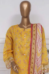 Raya By Sada Bahar Stitched 3 Piece Festive Emb Lawn Collection-AS-1019-Yellow