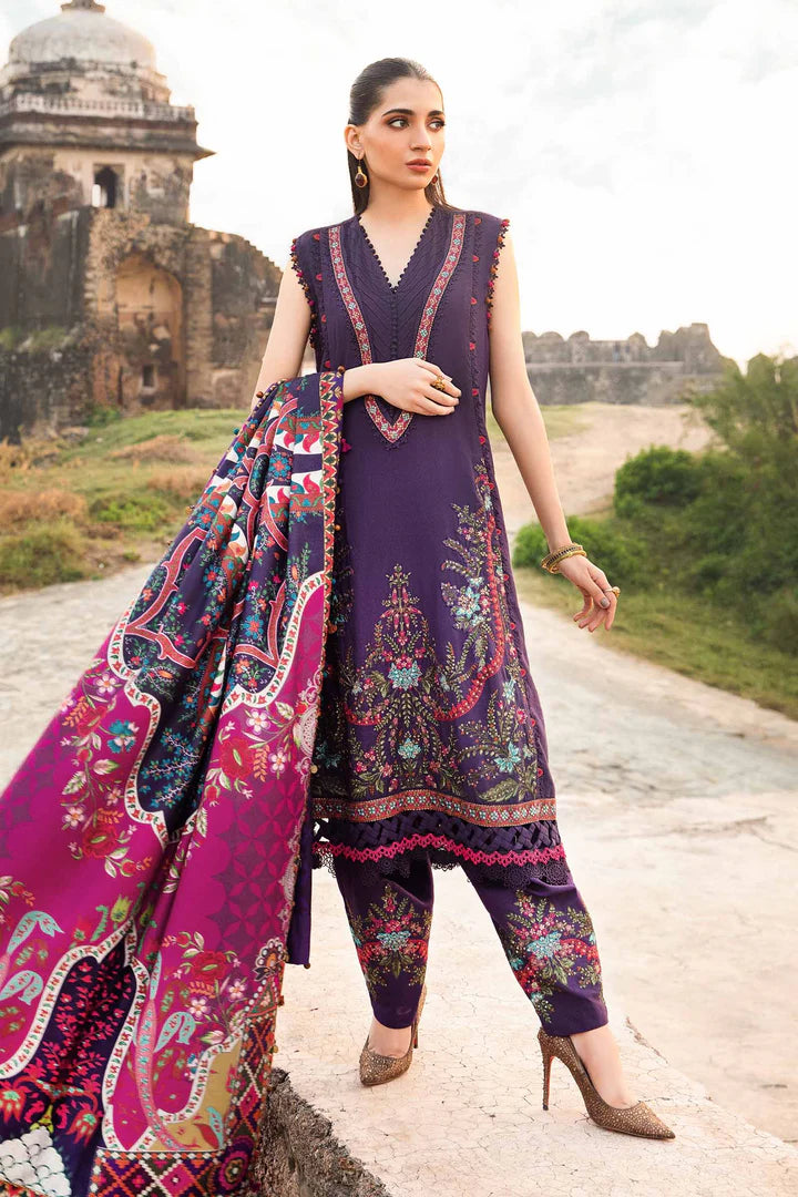 3 Piece Unstitched Printed Linen Suit | MPT-2402-A maria b