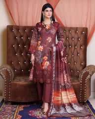 Digital Printed Bana Dora EMB Lawn - 3Pc - SR-25 - D-01