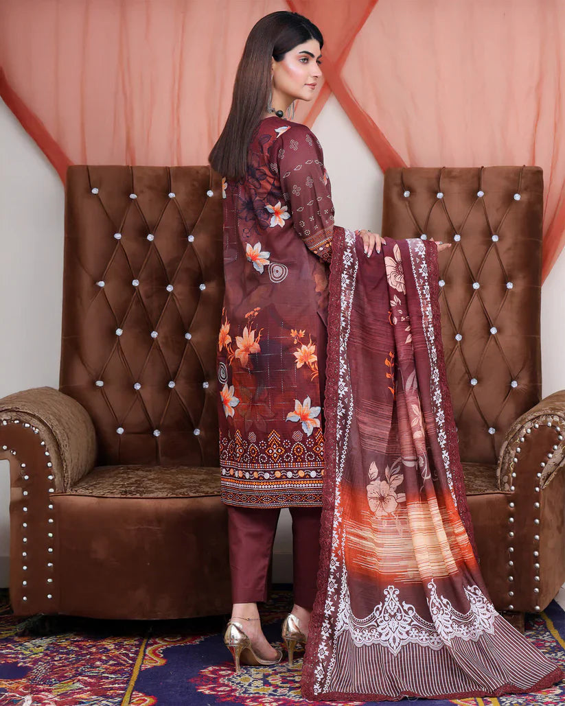 Digital Printed Bana Dora EMB Lawn - 3Pc - SR-25 - D-01