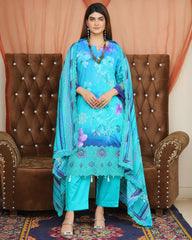 Digital Printed Bana Dora EMB Lawn - 3Pc - SR-25 - D-03