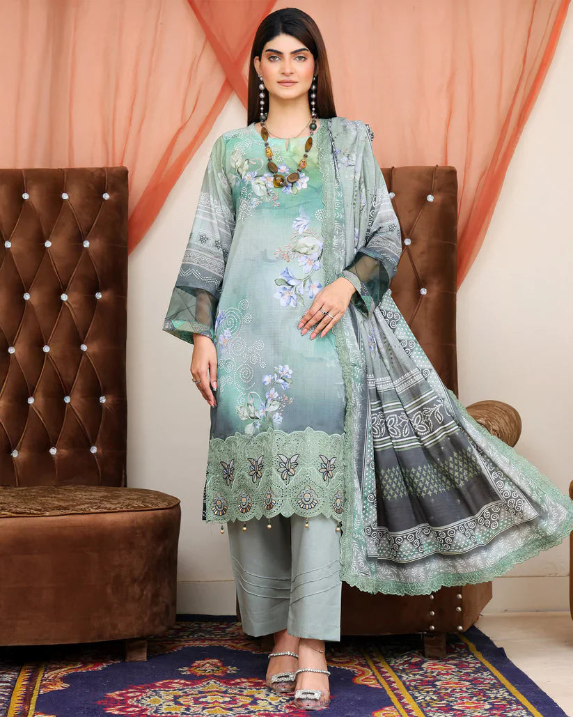 Digital Printed Bana Dora EMB Lawn - 3Pc - SR-25 - D-04