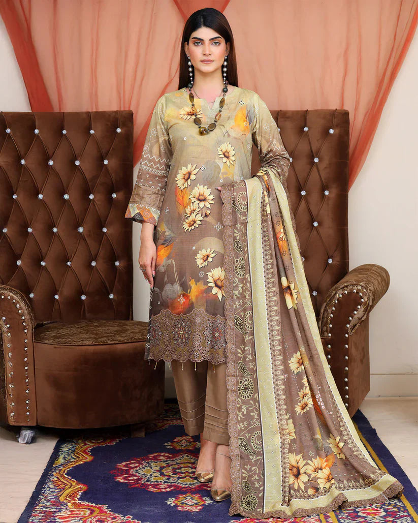 Digital Printed Bana Dora EMB Lawn - 3Pc - SR-25 - D-05