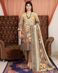 Digital Printed Bana Dora EMB Lawn - 3Pc - SR-25 - D-05