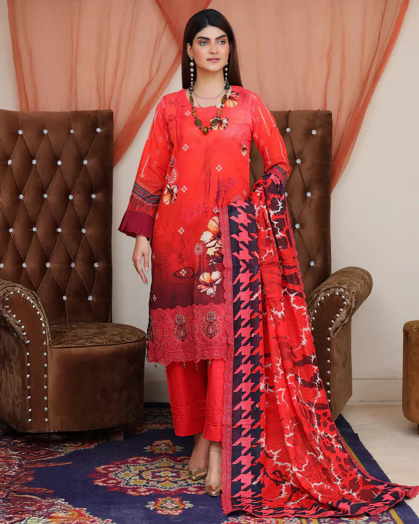 Digital Printed Bana Dora EMB Lawn - 3Pc - SR-25 - D-08