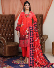 Digital Printed Bana Dora EMB Lawn - 3Pc - SR-25 - D-08