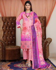 Digital Printed Bana Dora EMB Lawn - 3Pc - SR-25 - D-09