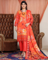 Digital Printed Bana Dora EMB Lawn - 3Pc - SR-25 - D-10