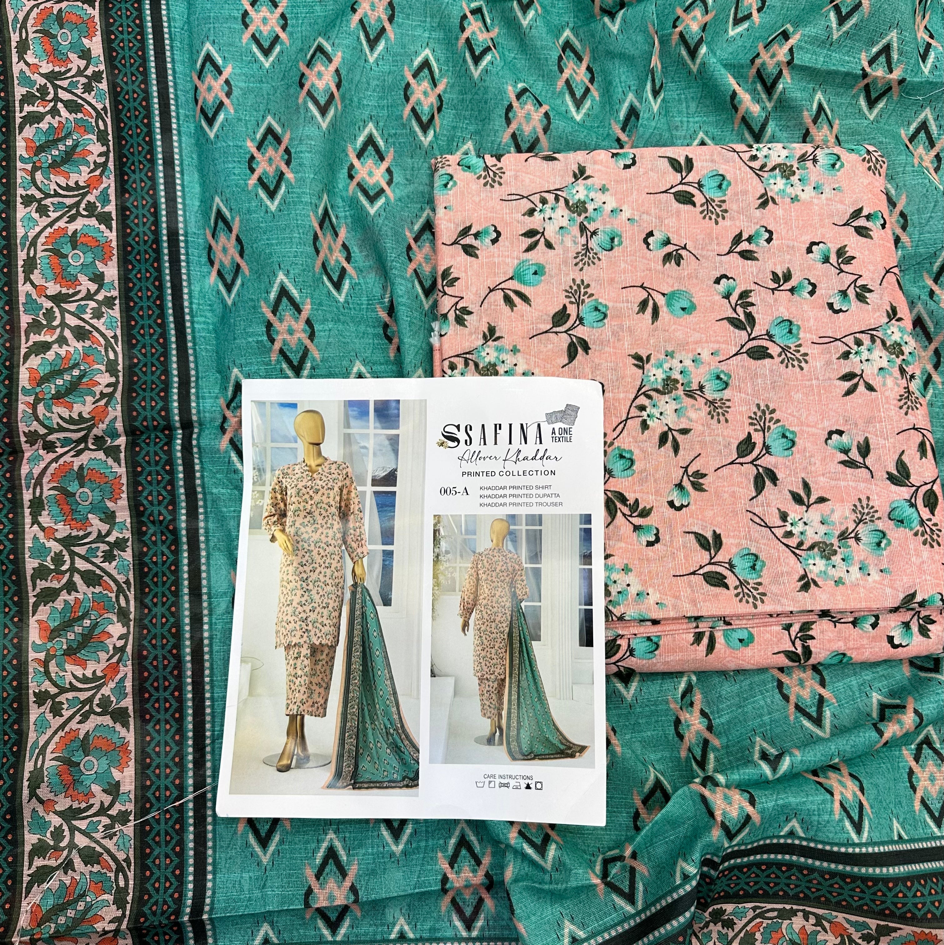 Safina 3pcs unstitched Slub khaddar/cotton 005-A