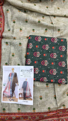 Safina 3pcs unstitched Slub khaddar/cotton 001-c