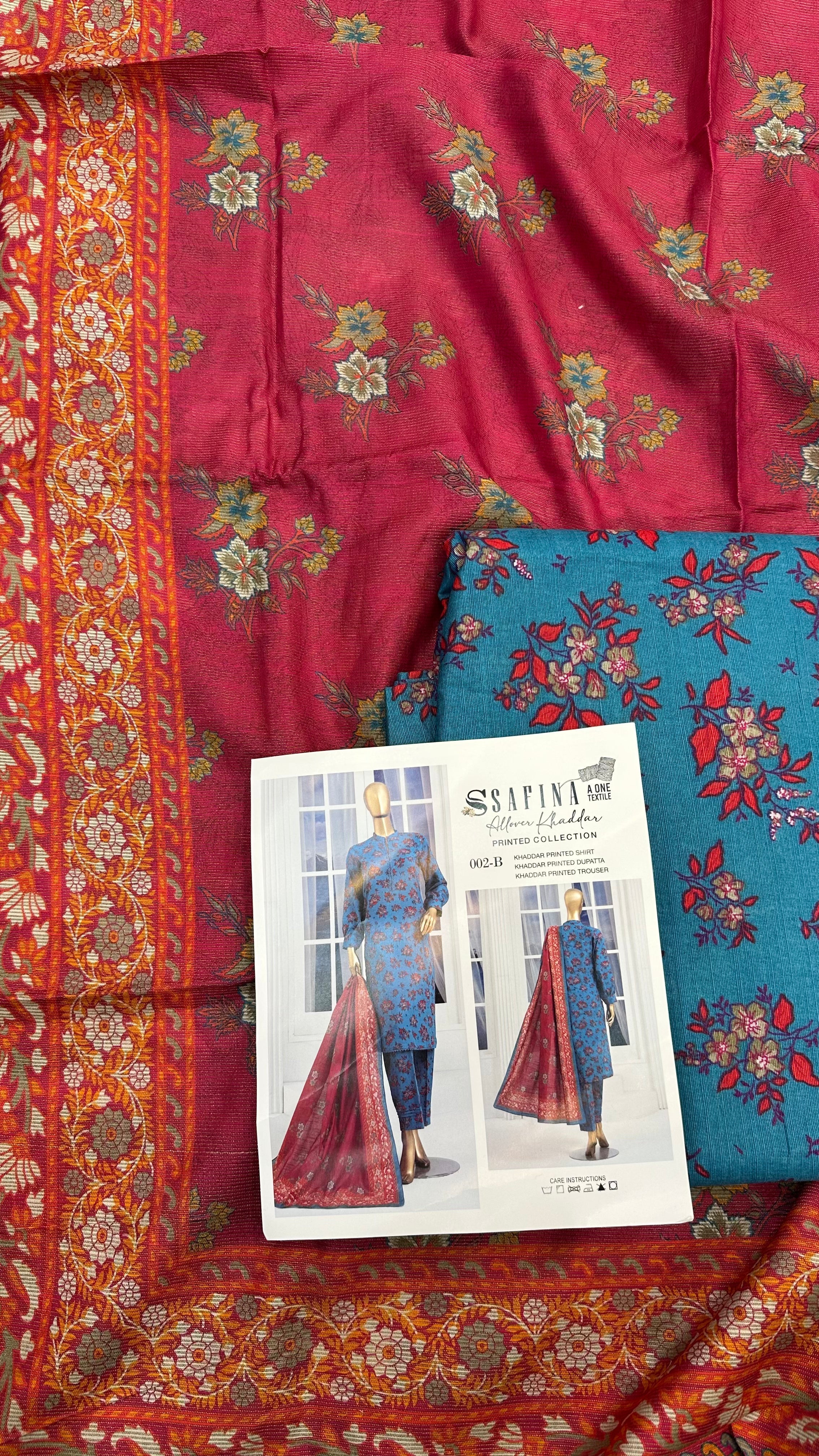 Safina 3pcs unstitched Slub khaddar/cotton 002-b