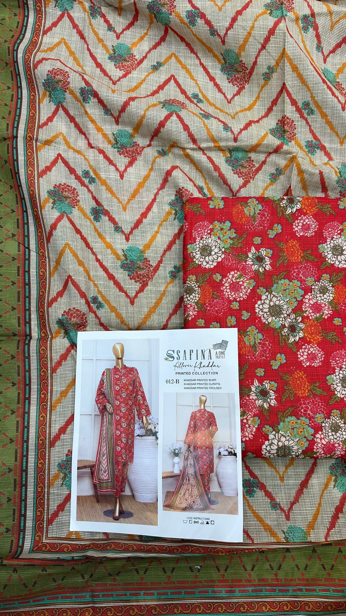 Safina 3pcs unstitched Slub khaddar/cotton 012-b