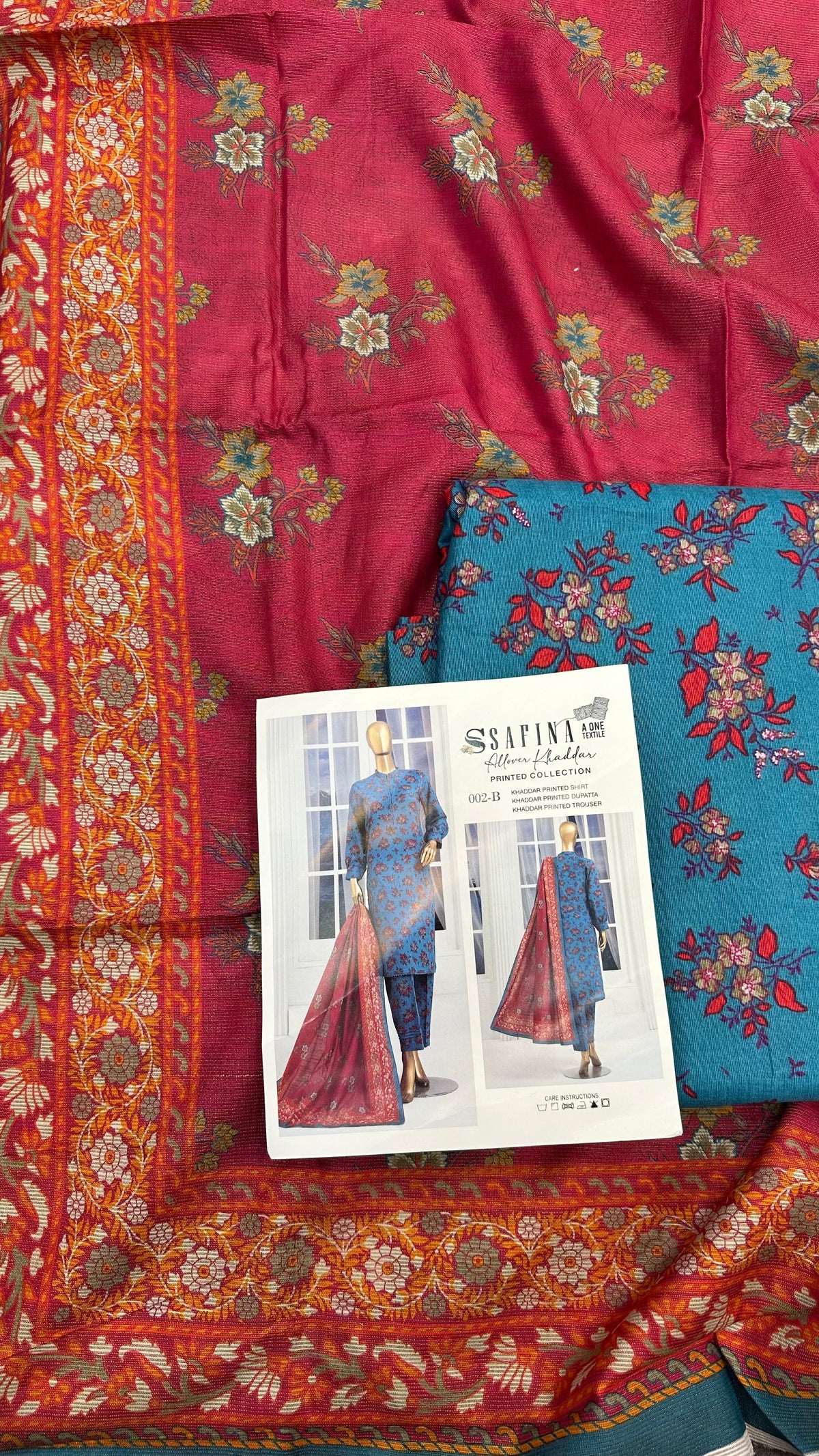 Safina 3pcs unstitched Slub khaddar/cotton 002-b