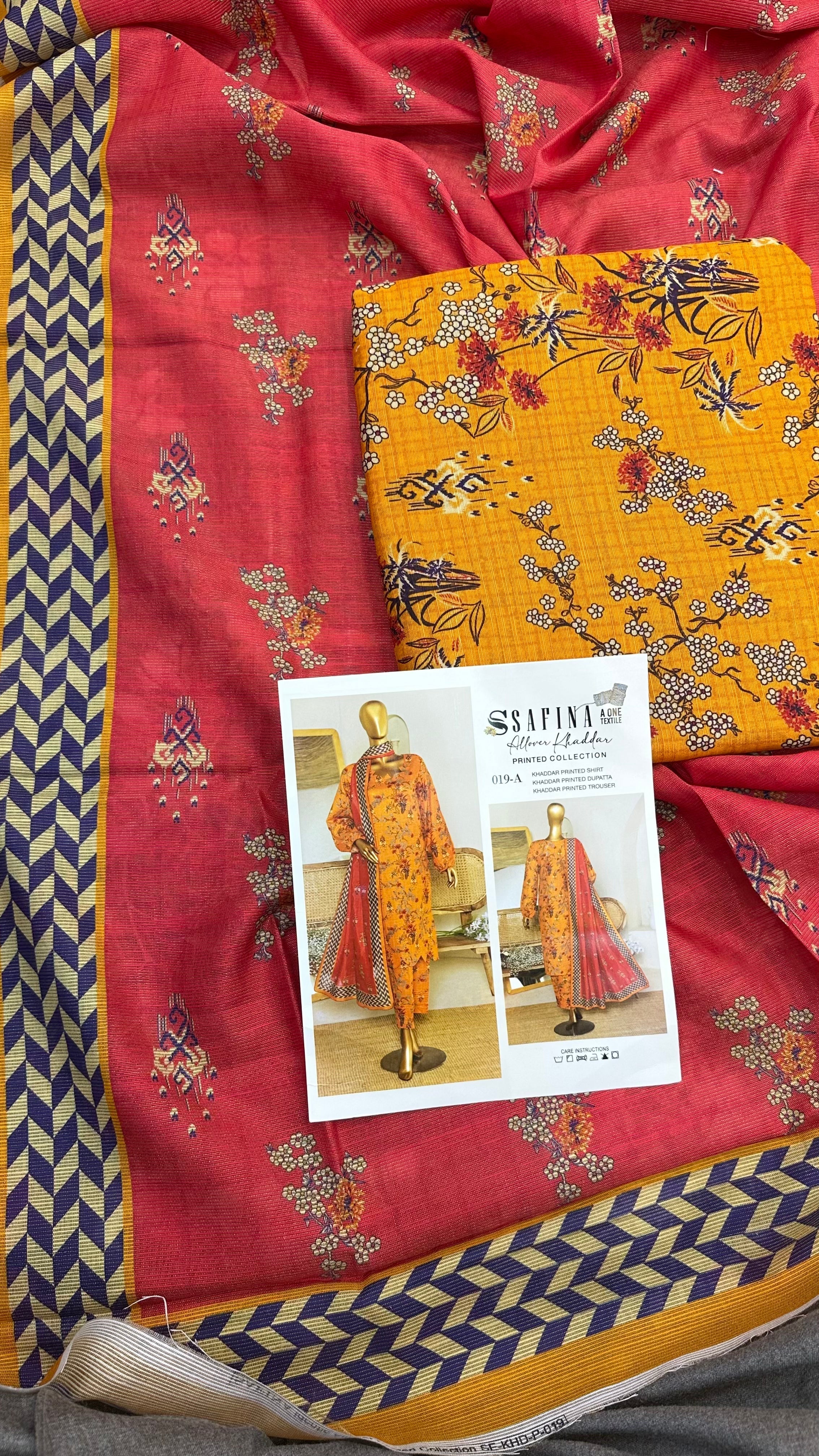 Safina 3pcs unstitched Slub khaddar/cotton 019-A