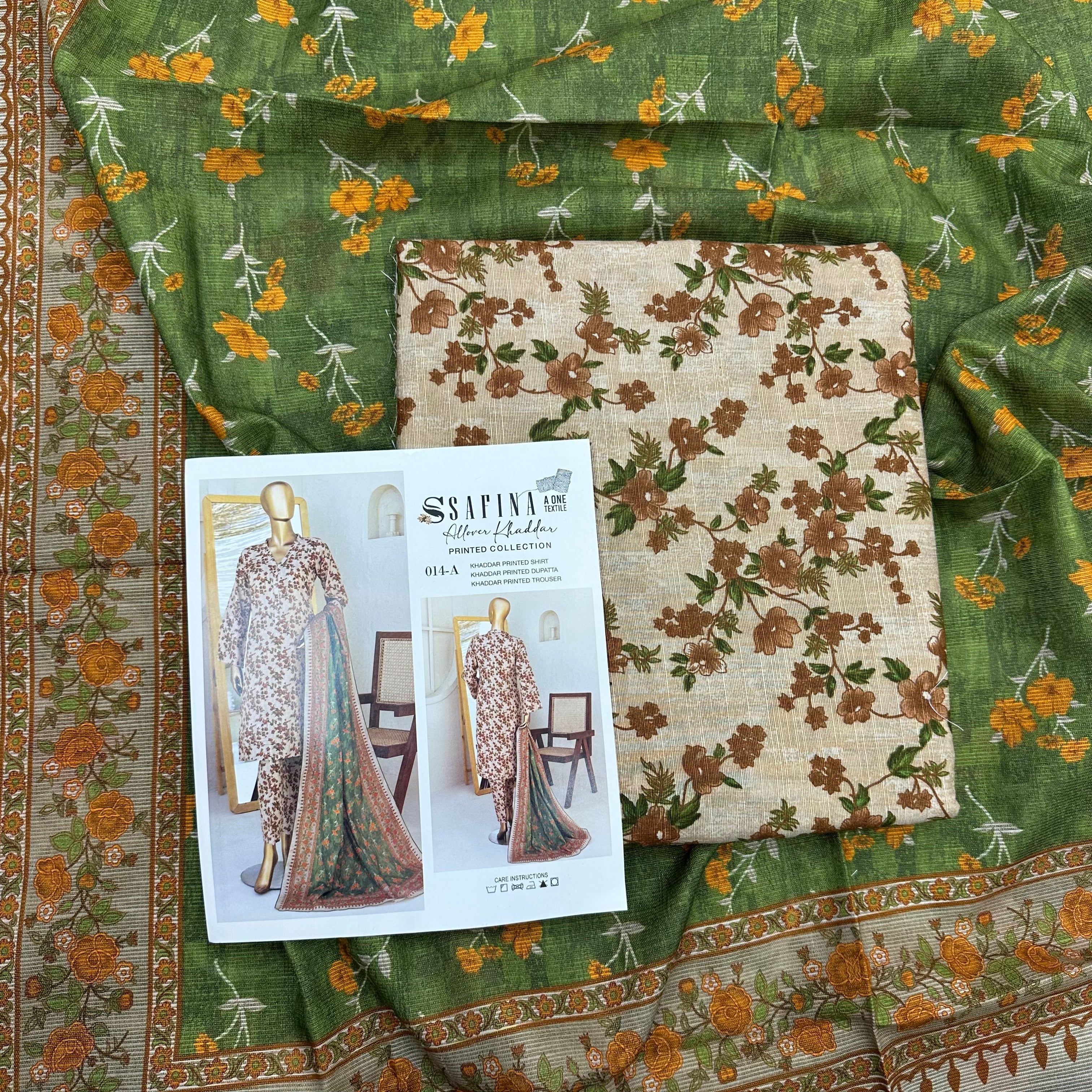 Safina 3pcs unstitched Slub khaddar/cotton 014-A