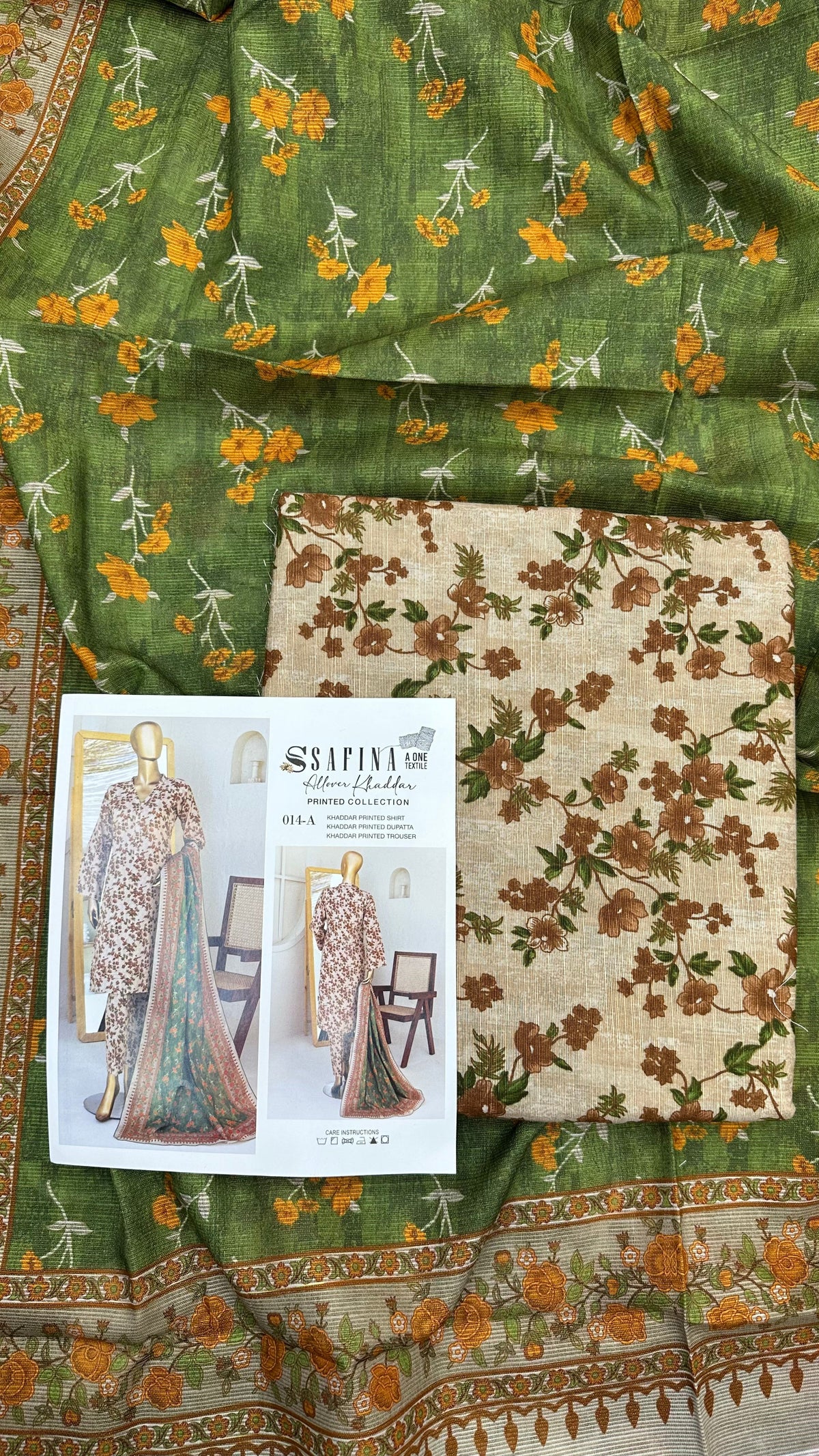 Safina 3pcs unstitched Slub khaddar/cotton 014-A