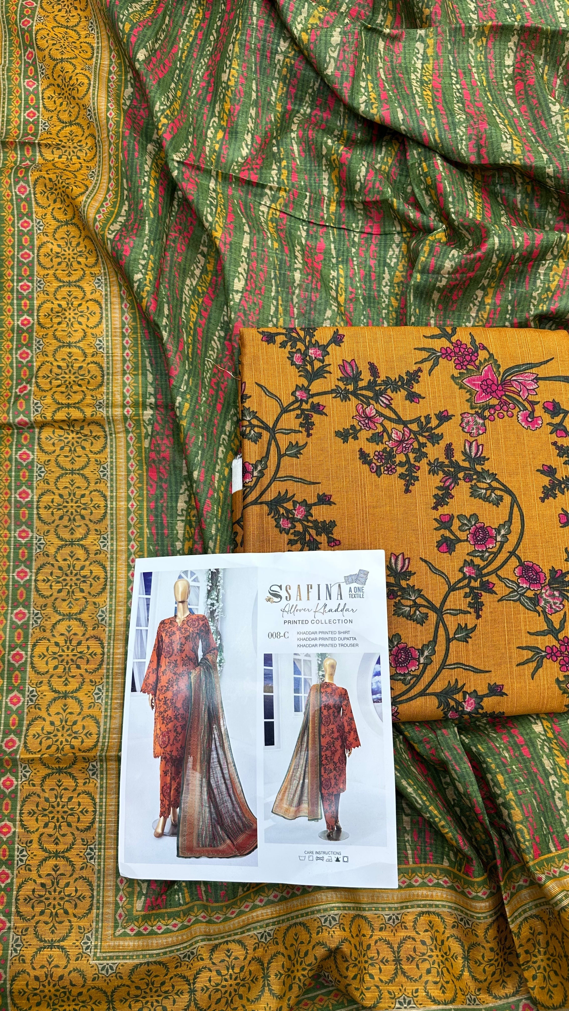 Safina 3pcs unstitched Slub khaddar/cotton 008-c