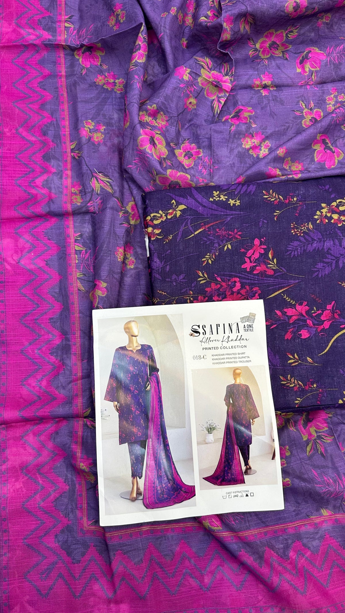 Safina 3pcs unstitched Slub khaddar/cotton 018-c