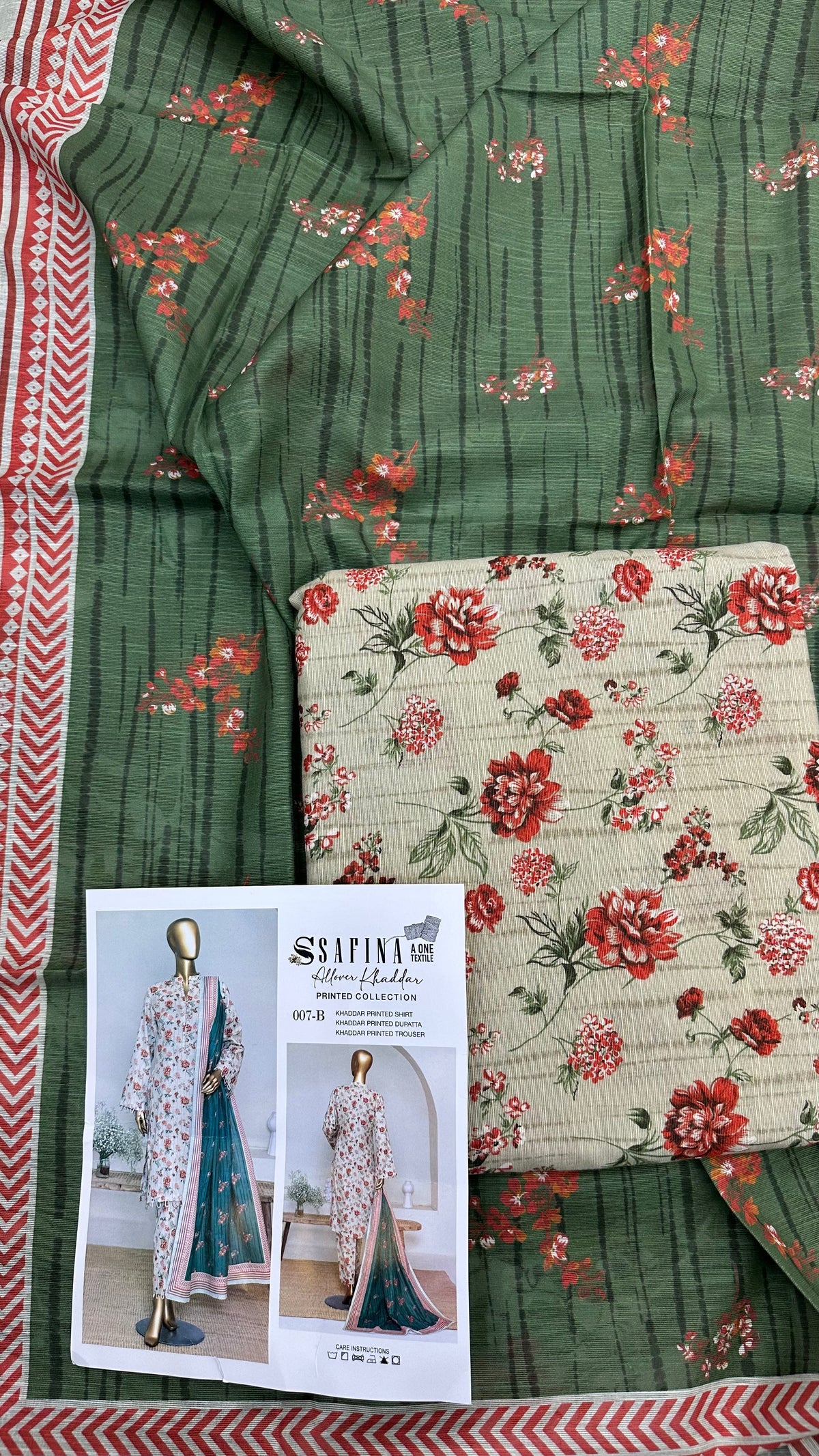 Safina 3pcs unstitched Slub khaddar/cotton 007-b