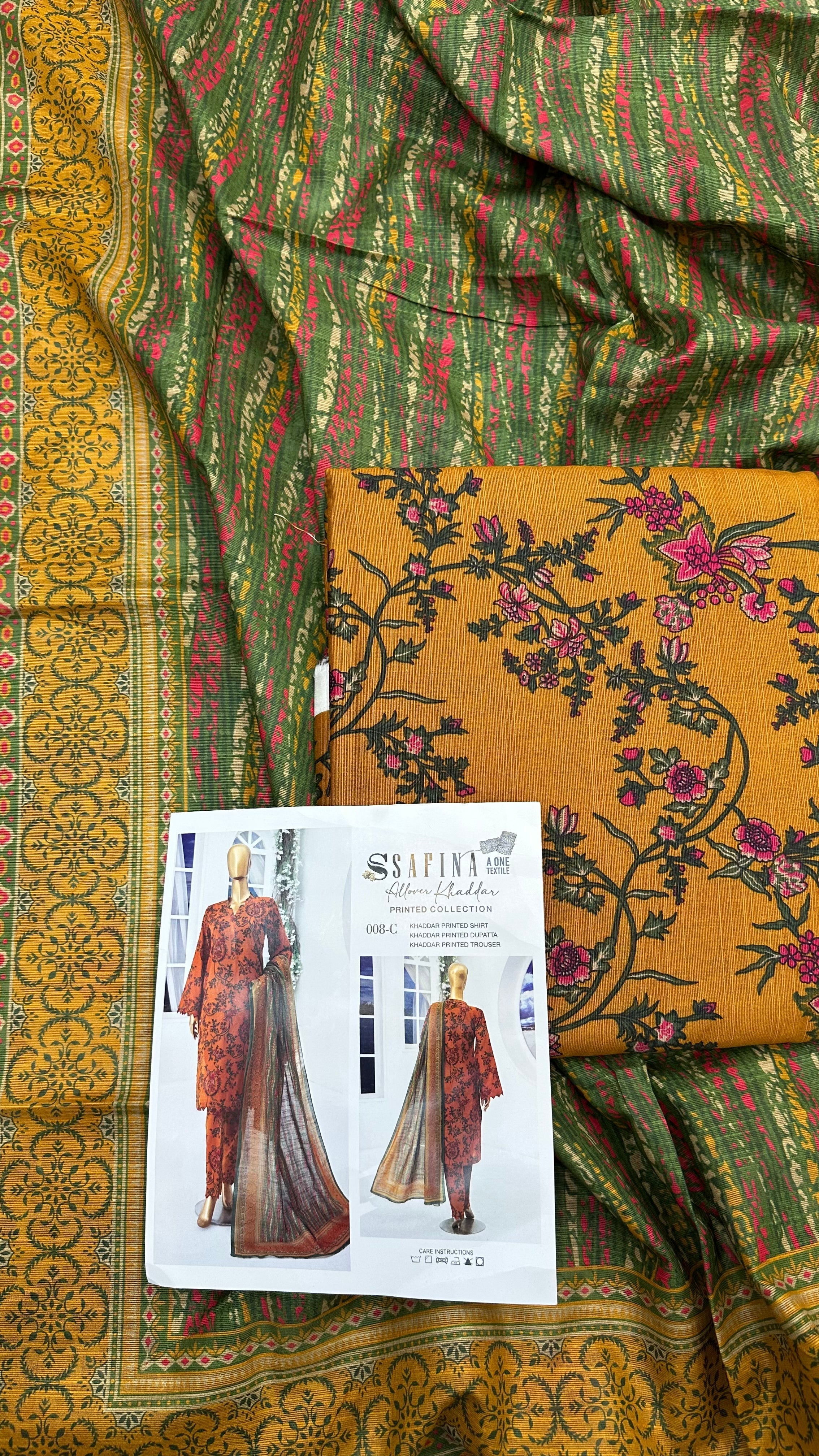 Safina 3pcs unstitched Slub khaddar/cotton 008-c