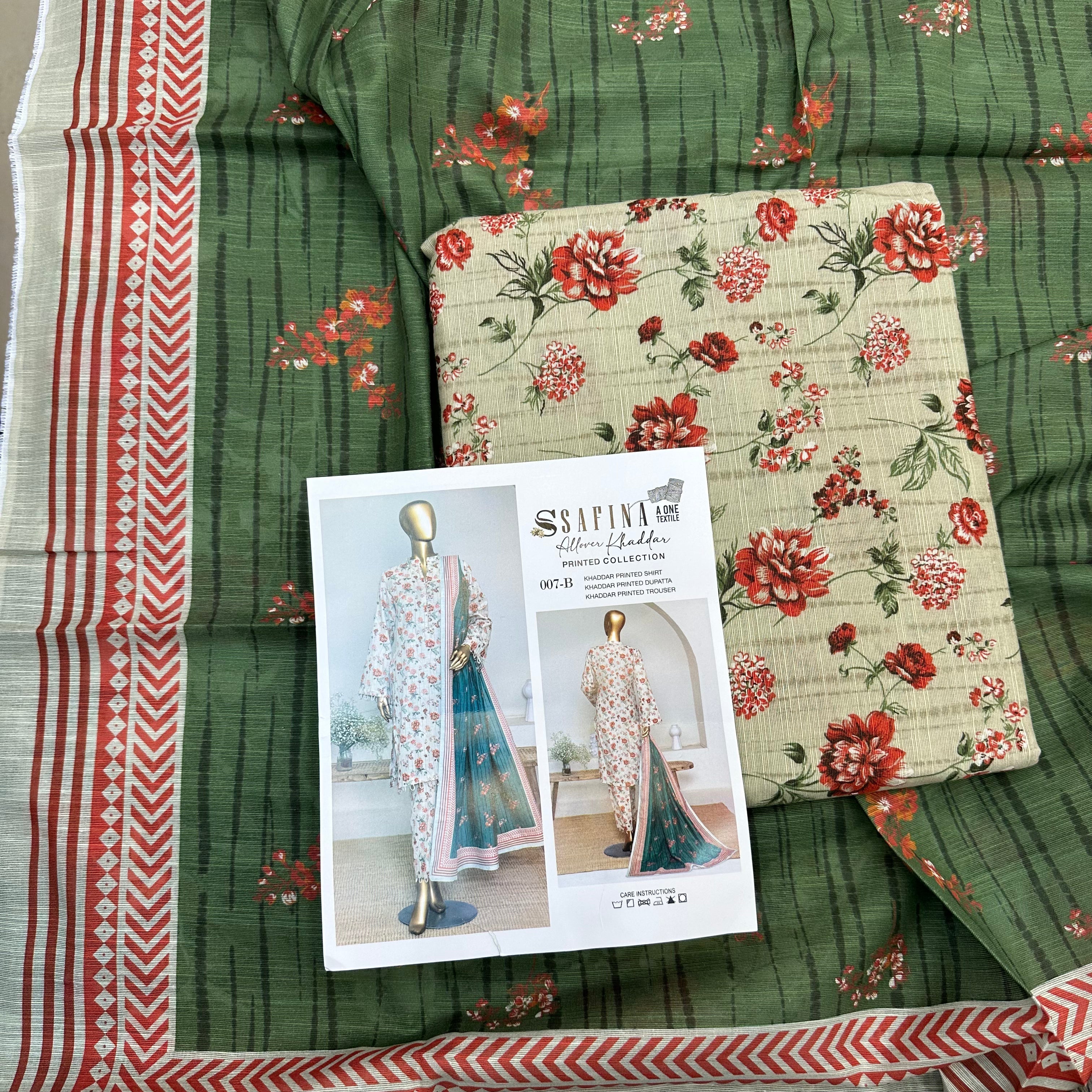 Safina 3pcs unstitched Slub khaddar/cotton 007-b