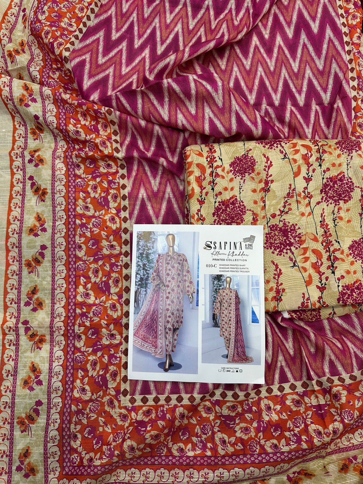 Safina 3pcs unstitched Slub khaddar/cotton 010-c