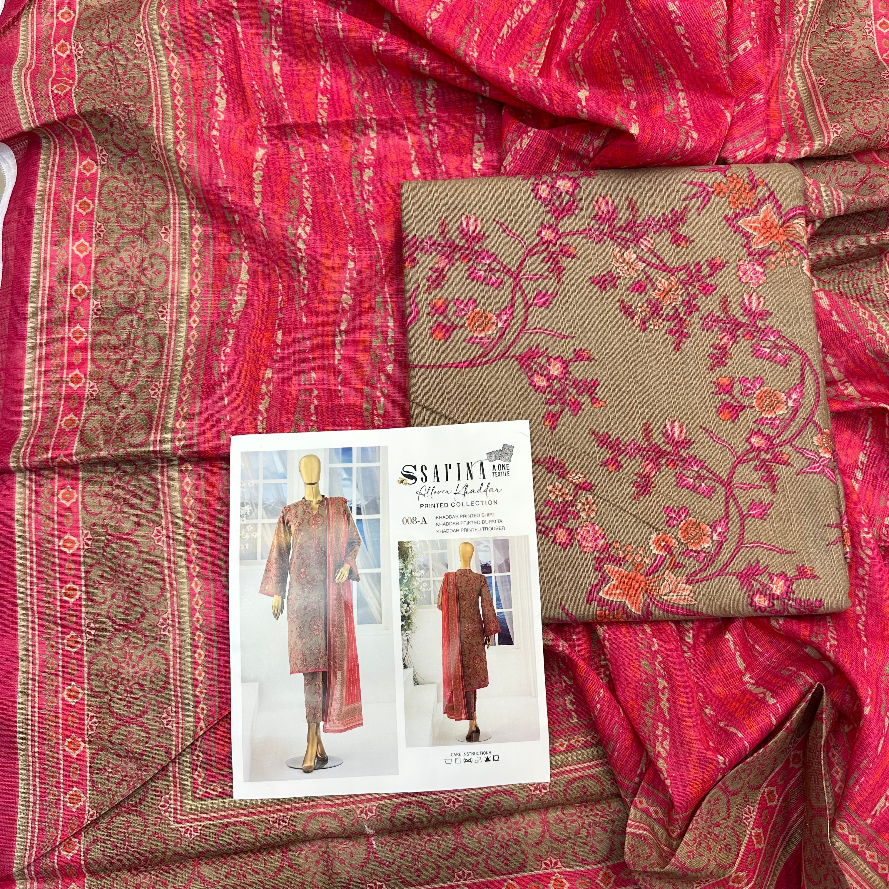 Safina 3pcs unstitched Slub khaddar/cotton 008-a