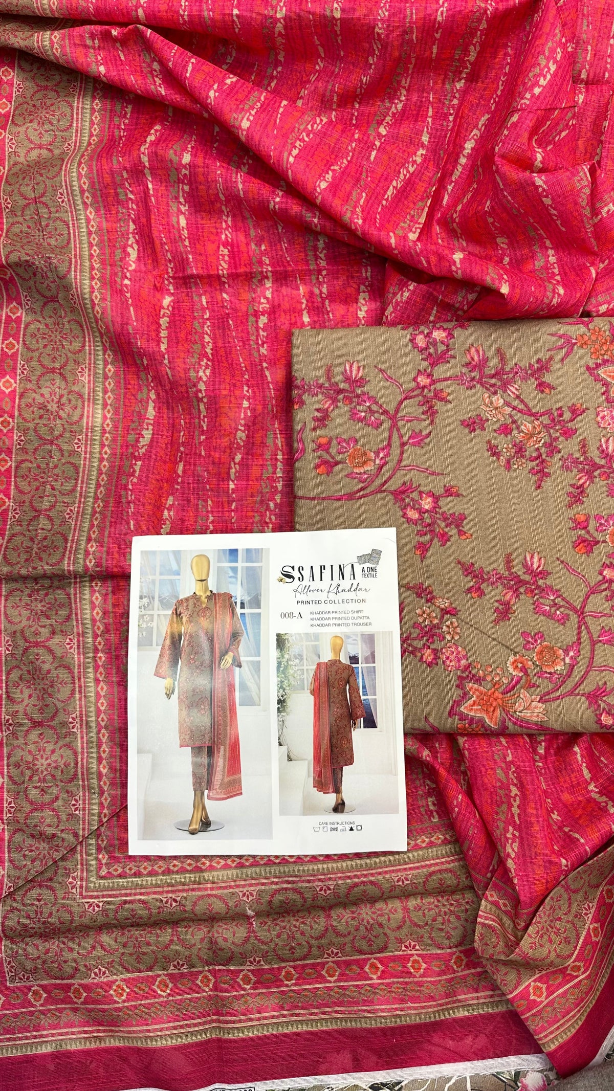Safina 3pcs unstitched Slub khaddar/cotton 008-a