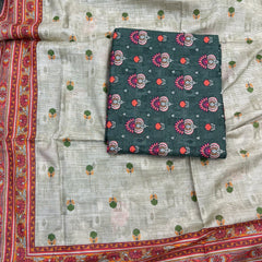 Safina 3pcs unstitched Slub khaddar/cotton 001-c