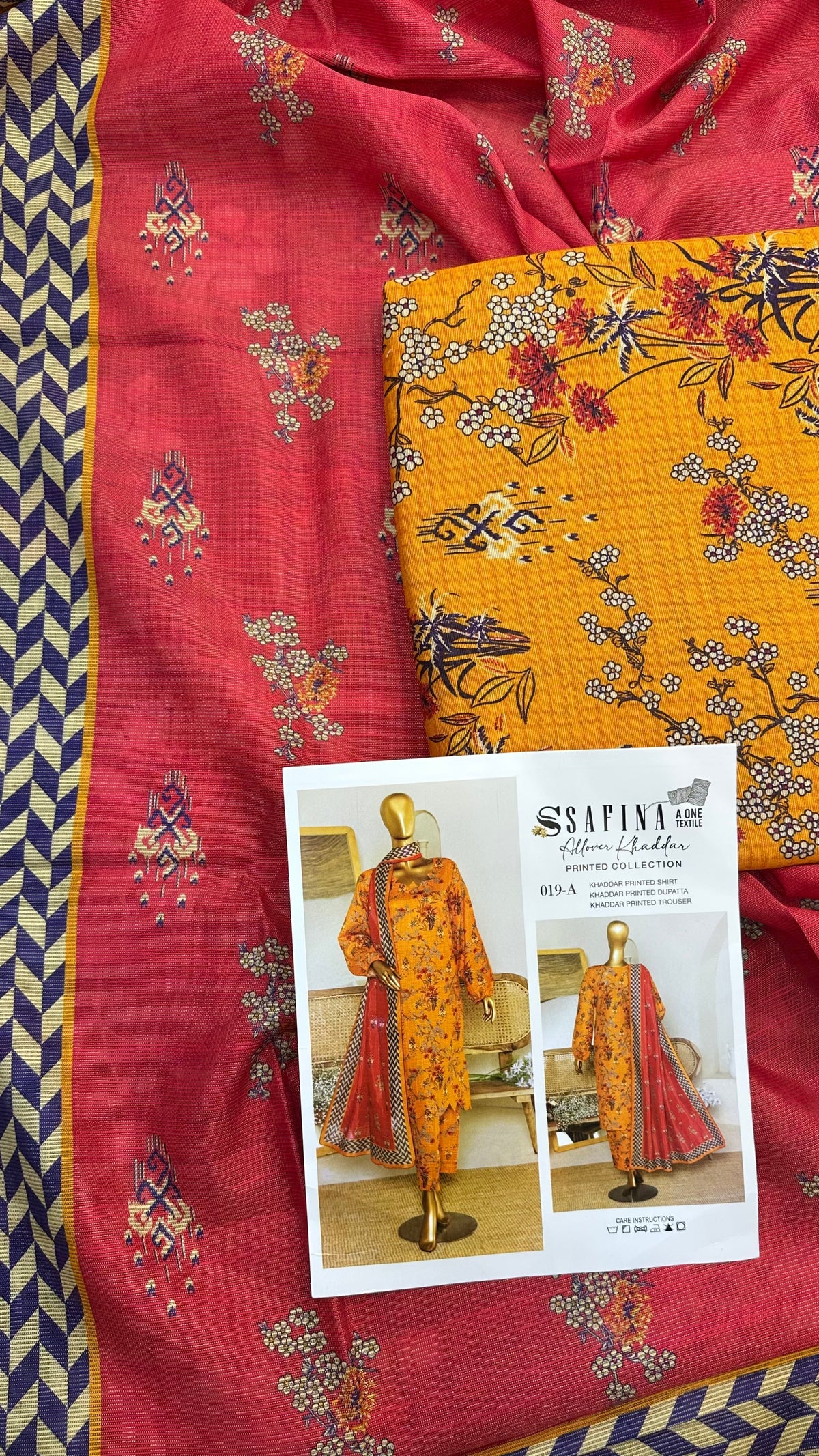 Safina 3pcs unstitched Slub khaddar/cotton 019-A