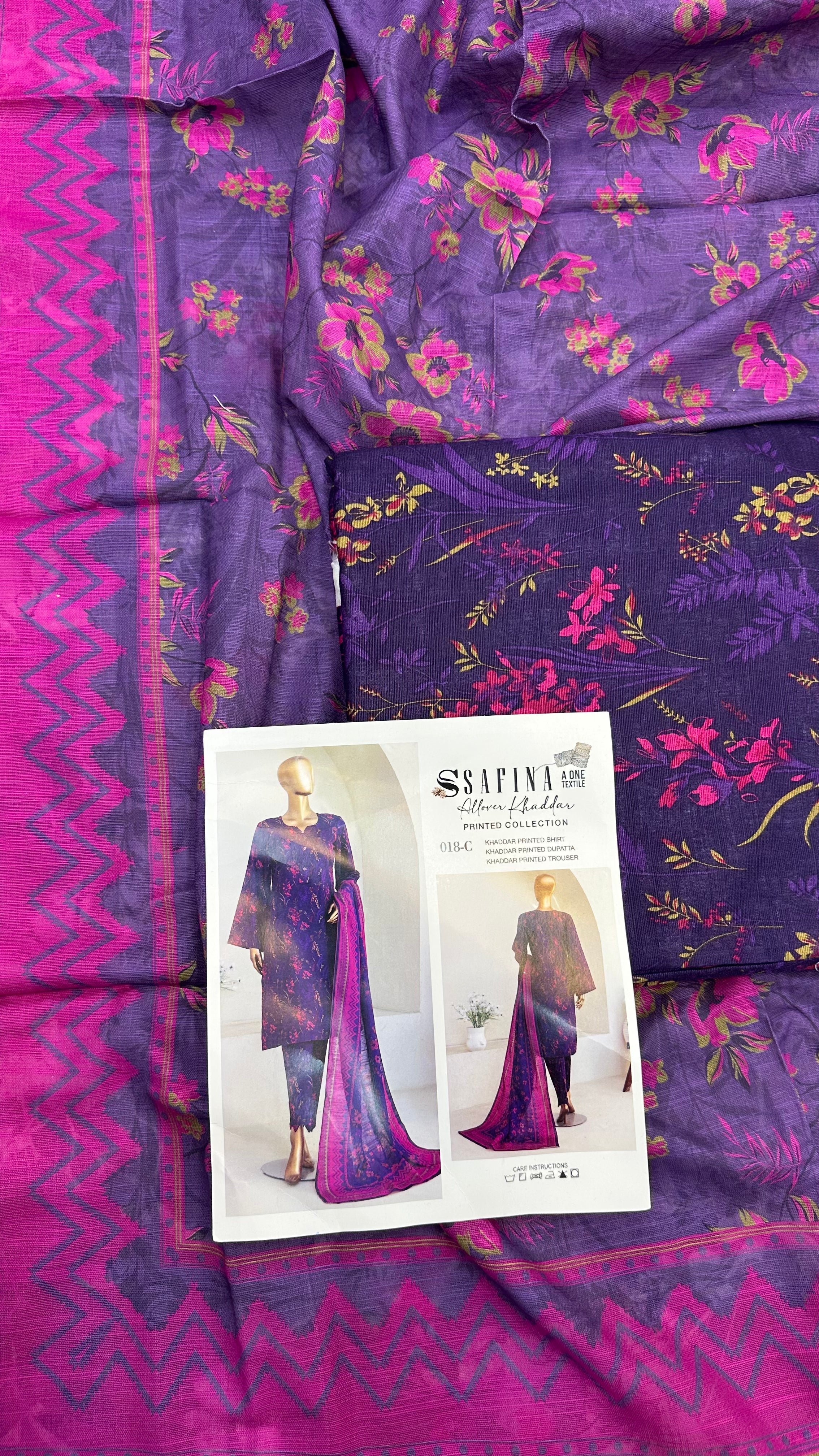 Safina 3pcs unstitched Slub khaddar/cotton 018-c