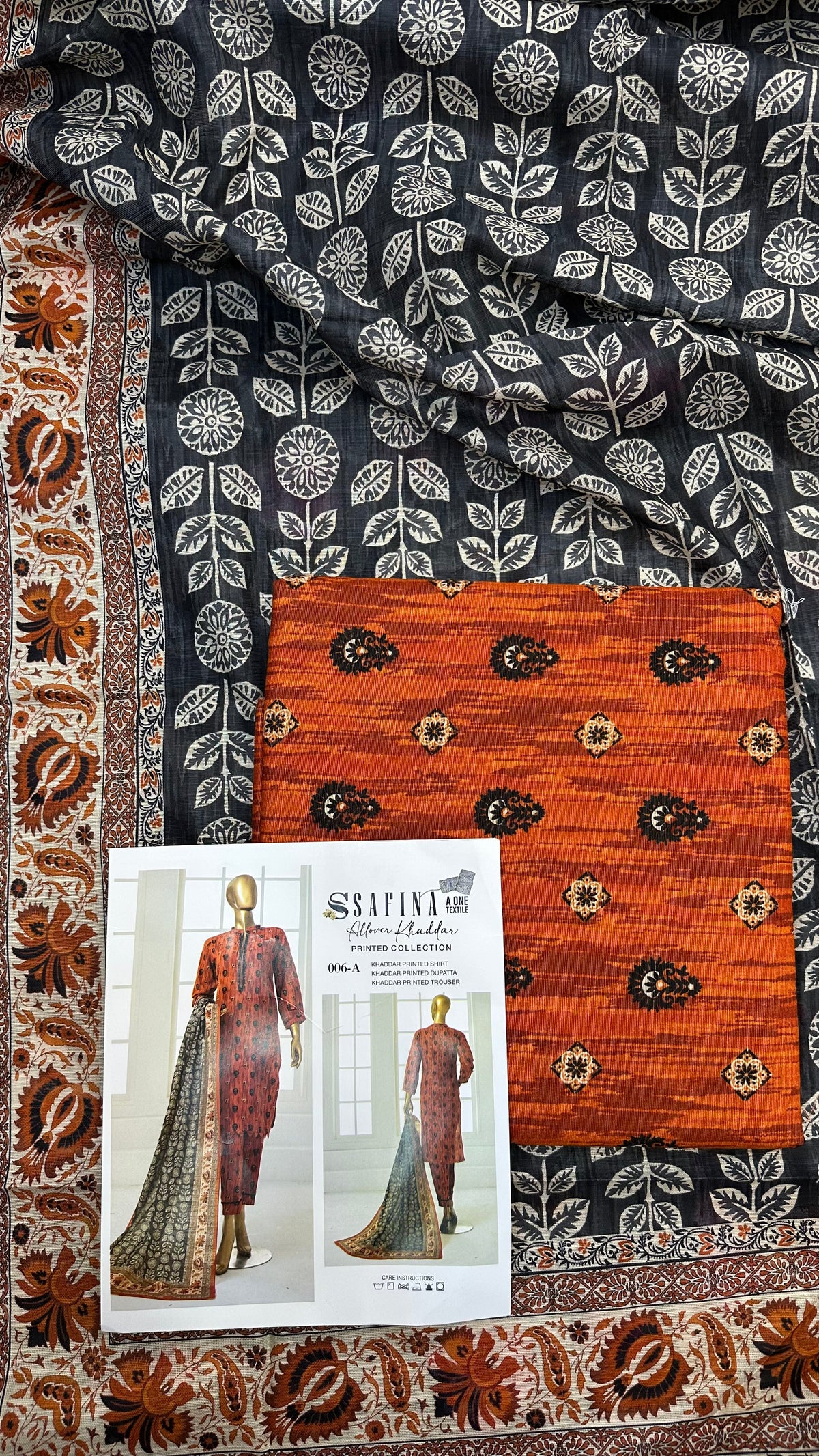 Safina 3pcs unstitched Slub khaddar/cotton 006-A