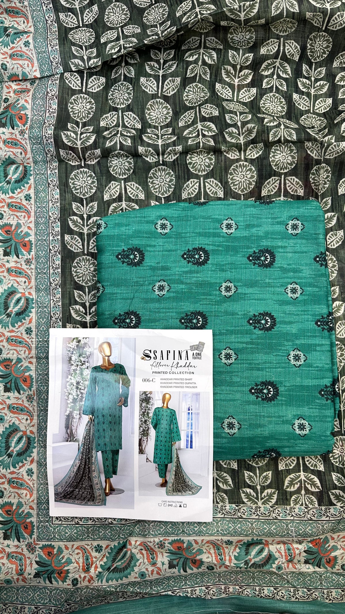 Safina 3pcs unstitched Slub khaddar/cotton 006-C