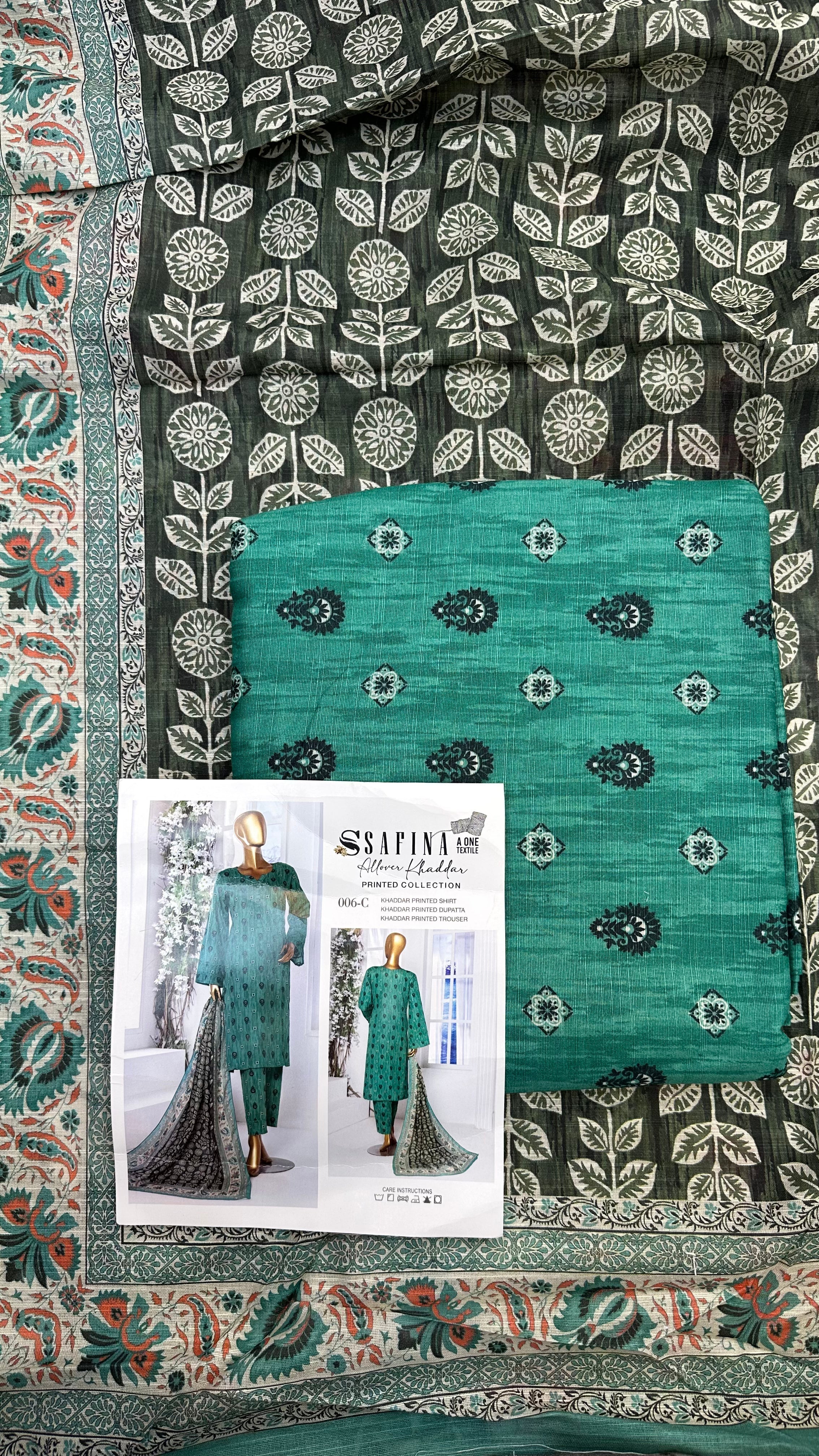 Safina 3pcs unstitched Slub khaddar/cotton 006-C