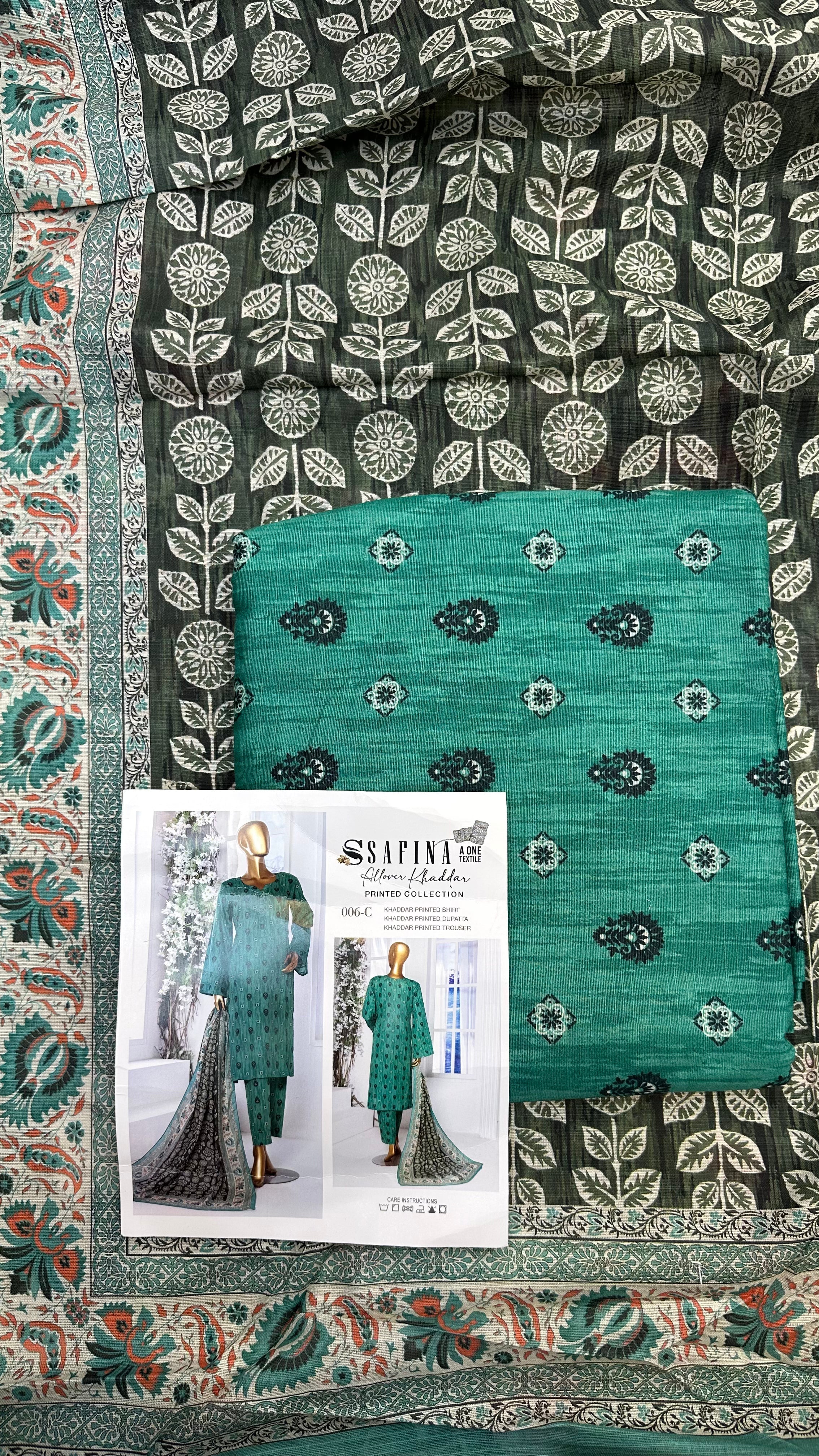 Safina 3pcs unstitched Slub khaddar/cotton 006-C