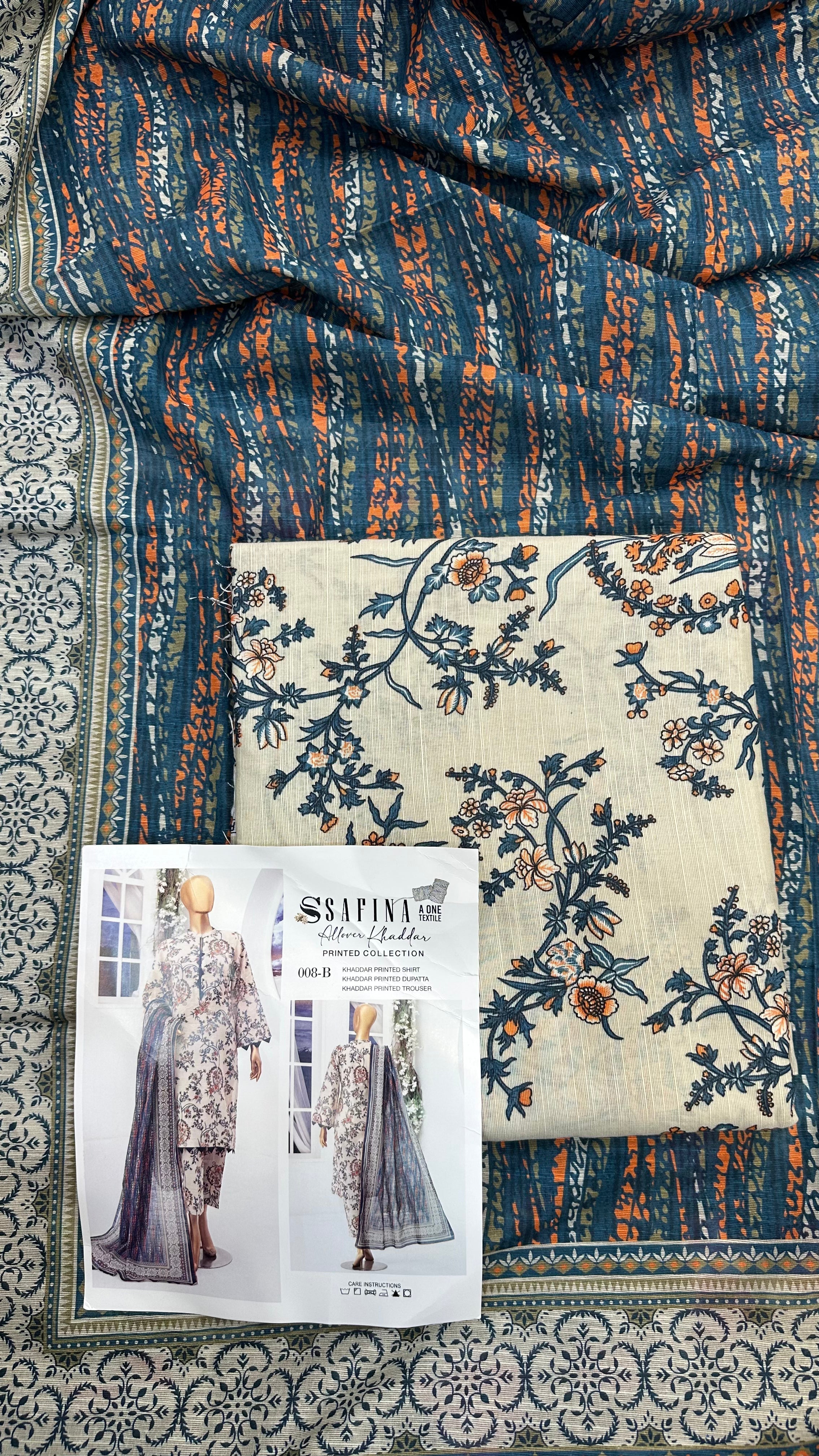 Safina 3pcs unstitched Slub khaddar/cotton 008-B