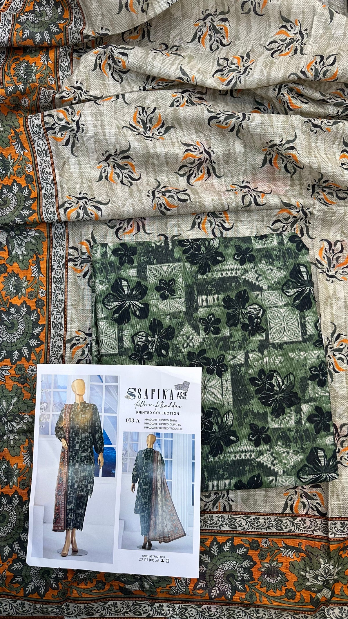 Safina 3pcs unstitched Slub khaddar/cotton 003-A