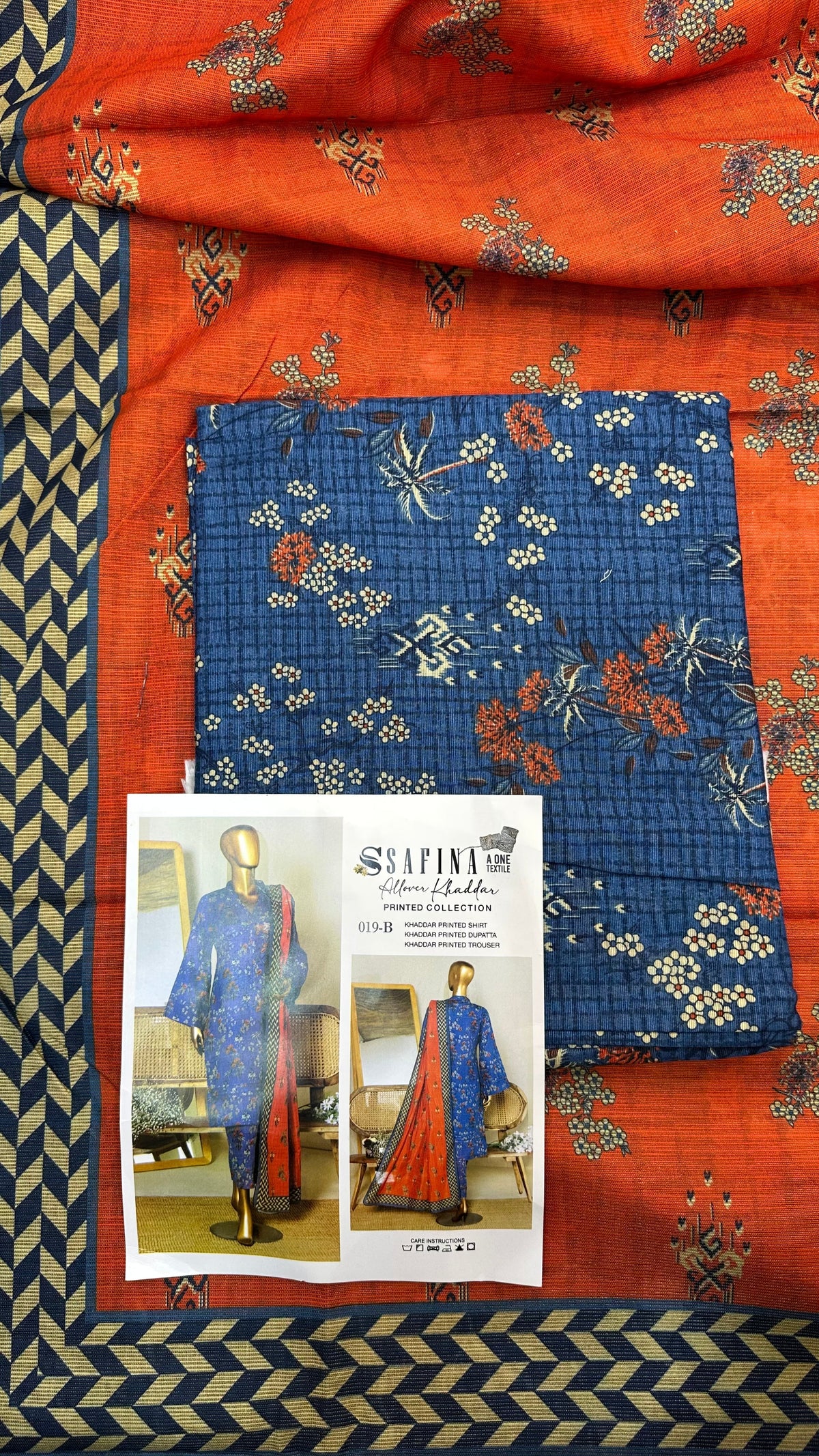 Safina 3pcs unstitched Slub khaddar/cotton 019-B