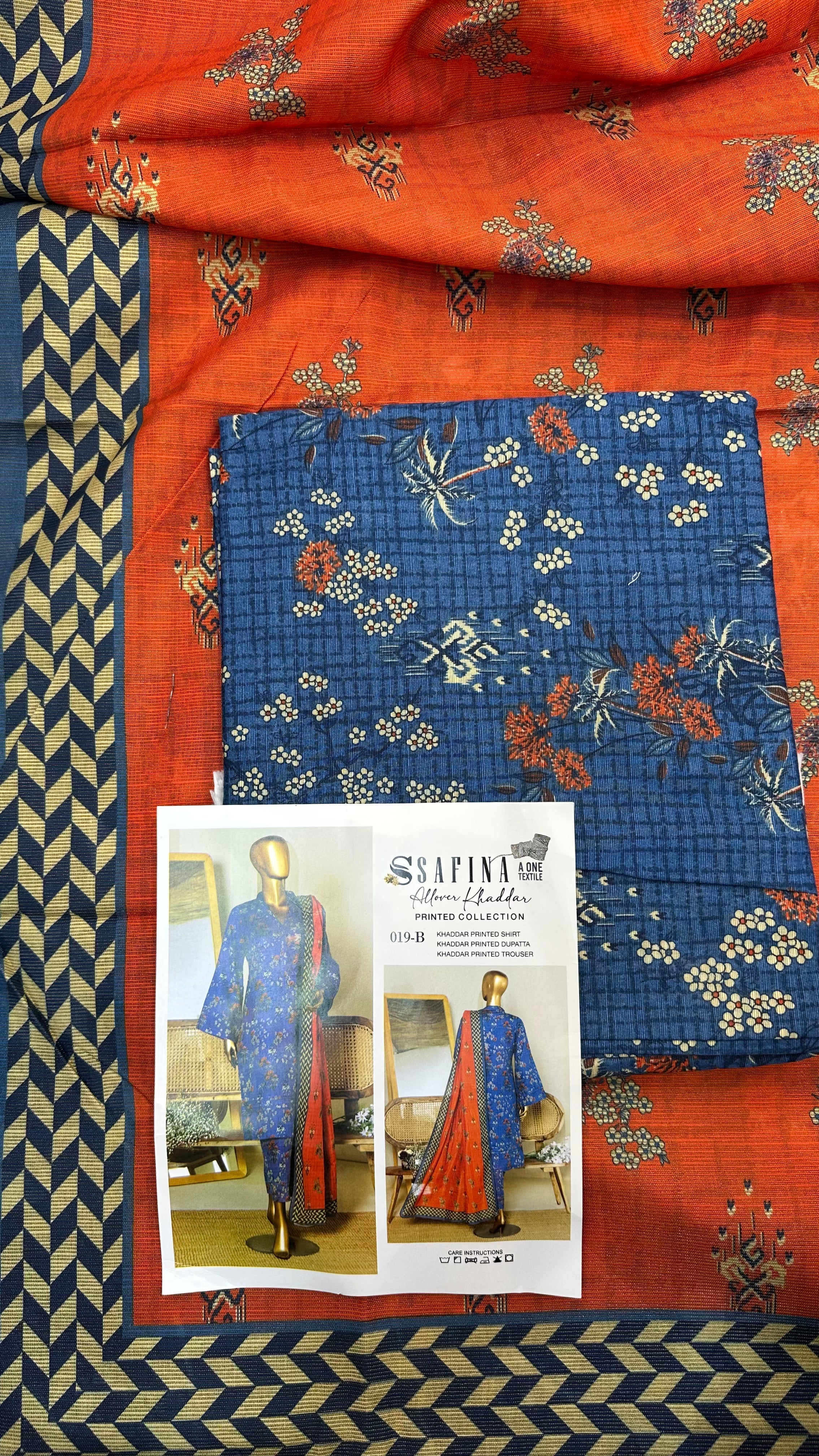 Safina 3pcs unstitched Slub khaddar/cotton 019-B