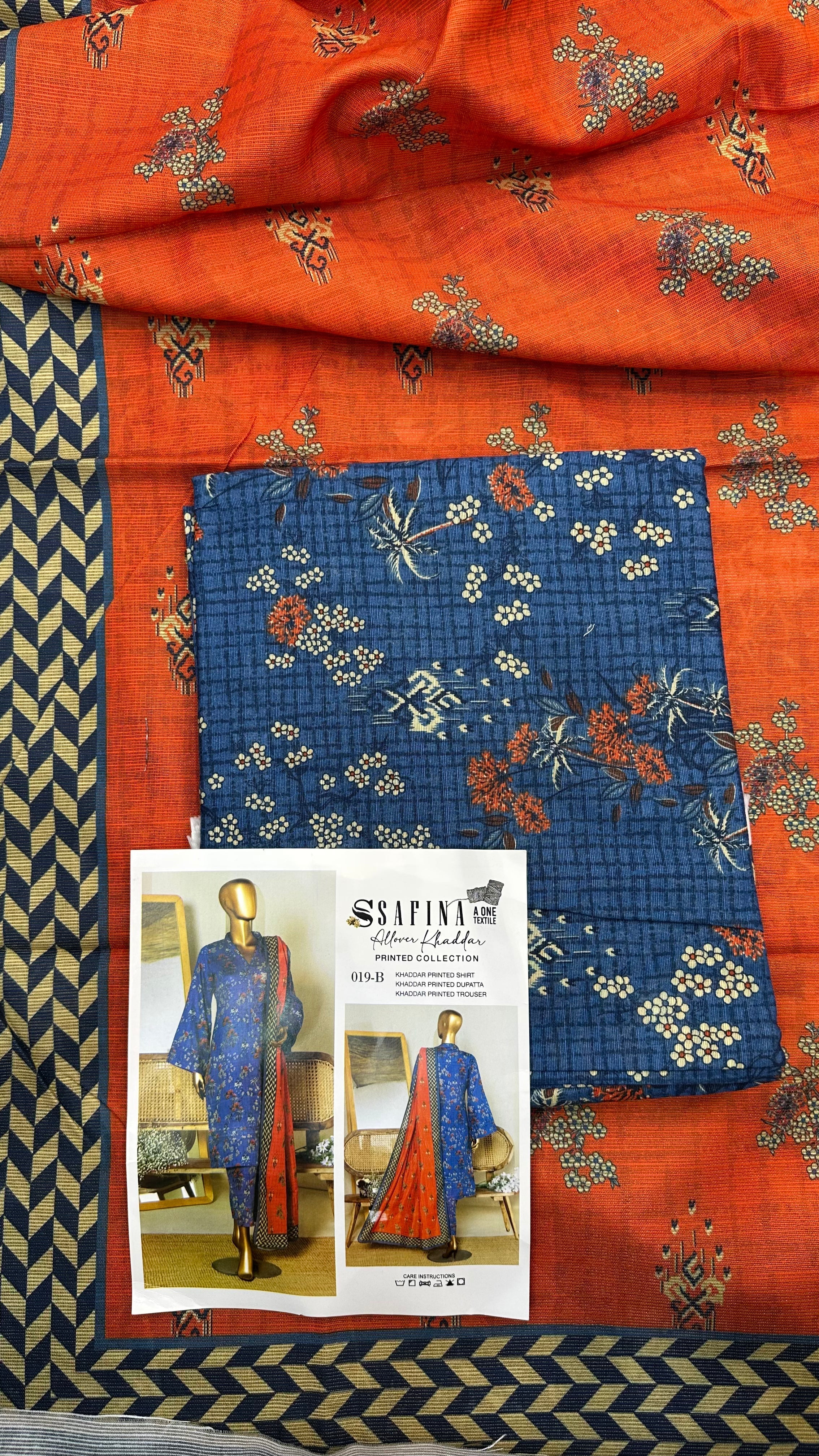 Safina 3pcs unstitched Slub khaddar/cotton 019-B